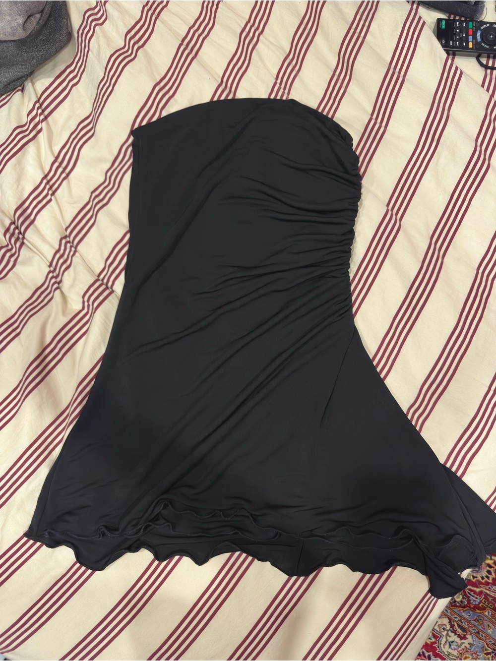 Tiger Mist Black Strapless Ruched Midi Dress
